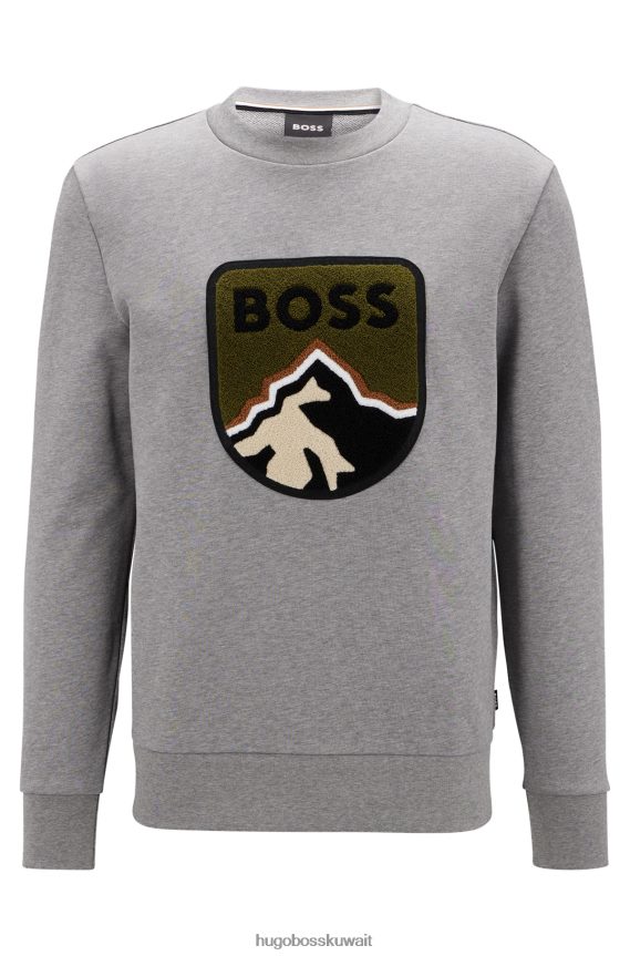 4TFNJN1847 رمادي Hugo Boss سويت شيرت من النوع الثقيل فرينش تيري ذو مقاس كبير مع تطريز بالمناشف © هوغو رمادي