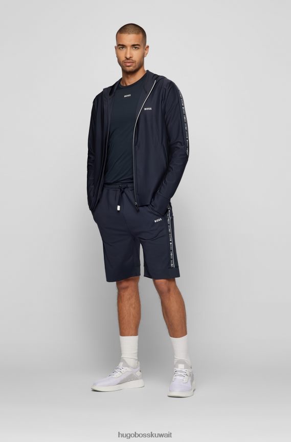 4TFNJN1852 أزرق غامق Hugo Boss هودي بغطاء للرأس بسحاب مع شريط شعار باللون الأزرق الداكن