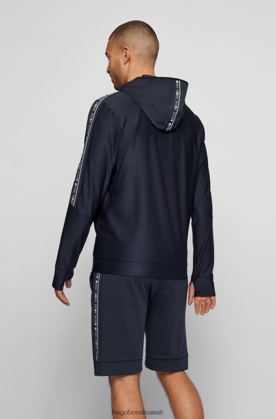 4TFNJN1852 أزرق غامق Hugo Boss هودي بغطاء للرأس بسحاب مع شريط شعار باللون الأزرق الداكن
