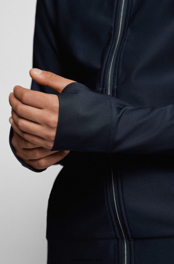 4TFNJN1852 أزرق غامق Hugo Boss هودي بغطاء للرأس بسحاب مع شريط شعار باللون الأزرق الداكن