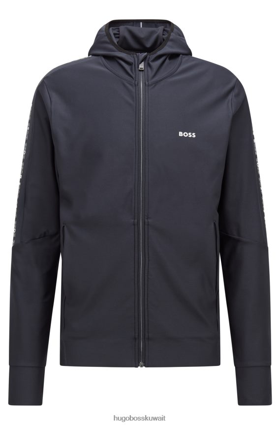 4TFNJN1852 أزرق غامق Hugo Boss هودي بغطاء للرأس بسحاب مع شريط شعار باللون الأزرق الداكن