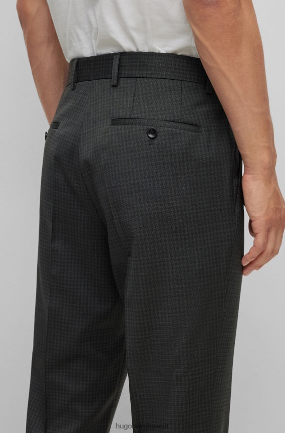 4TFNJN1853 أسود Hugo Boss بدلة ضيقة مكونة من ثلاث قطع مصنوعة من الصوف المطاطي المنقوش باللون الأسود