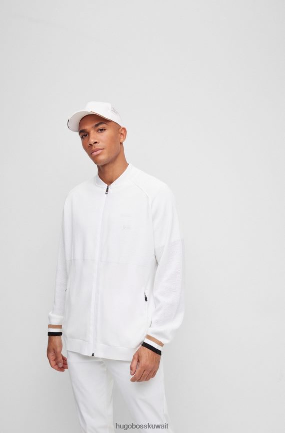 4TFNJN1854 أبيض Hugo Boss جاكيت منسوج بسحاب من x Matteo Berrettini من القطن مع تفاصيل مخططة