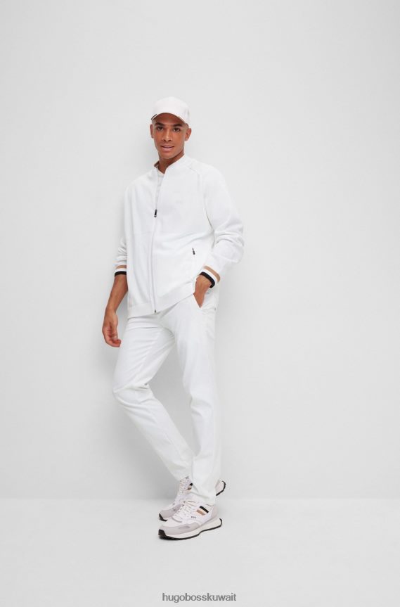 4TFNJN1854 أبيض Hugo Boss جاكيت منسوج بسحاب من x Matteo Berrettini من القطن مع تفاصيل مخططة