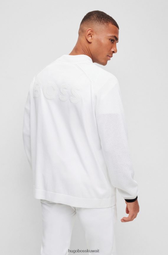 4TFNJN1854 أبيض Hugo Boss جاكيت منسوج بسحاب من x Matteo Berrettini من القطن مع تفاصيل مخططة