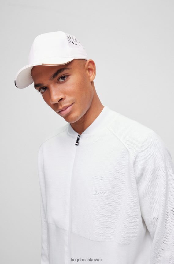 4TFNJN1854 أبيض Hugo Boss جاكيت منسوج بسحاب من x Matteo Berrettini من القطن مع تفاصيل مخططة