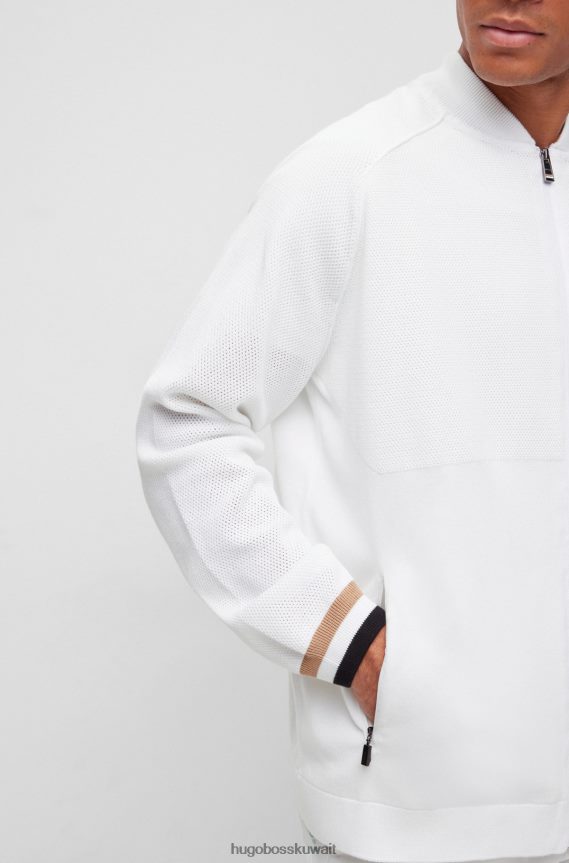 4TFNJN1854 أبيض Hugo Boss جاكيت منسوج بسحاب من x Matteo Berrettini من القطن مع تفاصيل مخططة