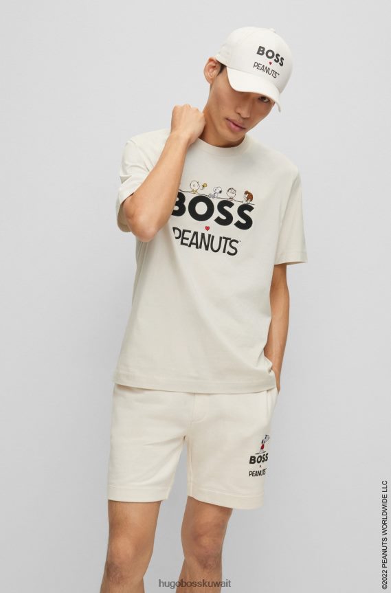 4TFNJN1855 أبيض Hugo Boss رقبة دائرية × الفول السوداني مصنوعة من قطن الجيرسيه مع تي شيرت عمل فني حصري