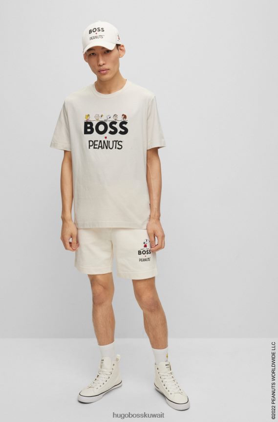 4TFNJN1855 أبيض Hugo Boss رقبة دائرية × الفول السوداني مصنوعة من قطن الجيرسيه مع تي شيرت عمل فني حصري