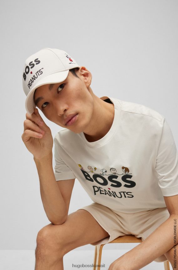 4TFNJN1855 أبيض Hugo Boss رقبة دائرية × الفول السوداني مصنوعة من قطن الجيرسيه مع تي شيرت عمل فني حصري