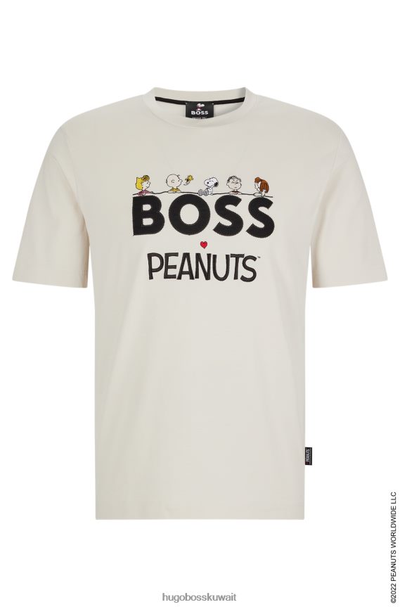 4TFNJN1855 أبيض Hugo Boss رقبة دائرية × الفول السوداني مصنوعة من قطن الجيرسيه مع تي شيرت عمل فني حصري