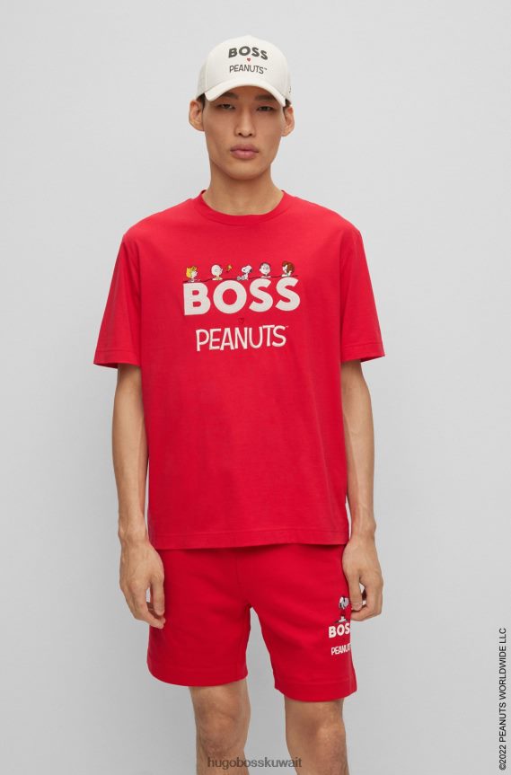 4TFNJN1856 أحمر Hugo Boss تي شيرت برقبة دائرية × الفول السوداني مصنوع من قطن الجيرسيه