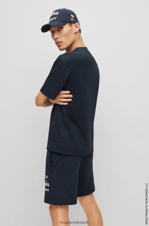 4TFNJN1857 أزرق غامق Hugo Boss تي شيرت برقبة دائرية × الفول السوداني مصنوع من قطن الجيرسيه مع عمل فني حصري