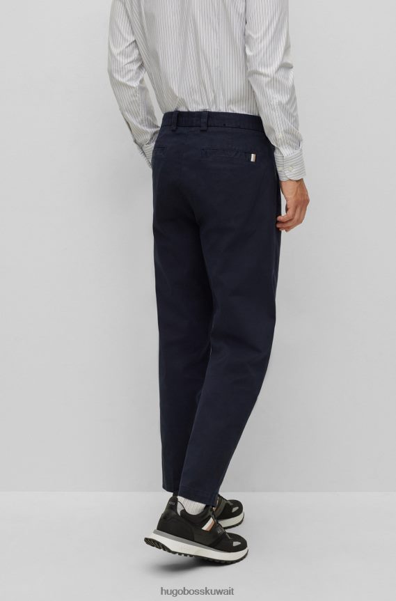 4TFNJN1858 أزرق غامق Hugo Boss بنطلون بقصة ضيقة باللون الأزرق الداكن من قماش الجبردين القطني المطاطي