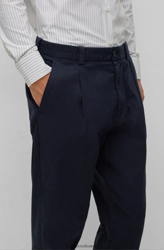 4TFNJN1858 أزرق غامق Hugo Boss بنطلون بقصة ضيقة باللون الأزرق الداكن من قماش الجبردين القطني المطاطي