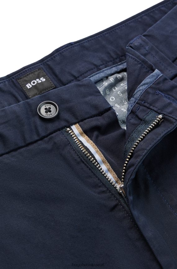 4TFNJN1858 أزرق غامق Hugo Boss بنطلون بقصة ضيقة باللون الأزرق الداكن من قماش الجبردين القطني المطاطي