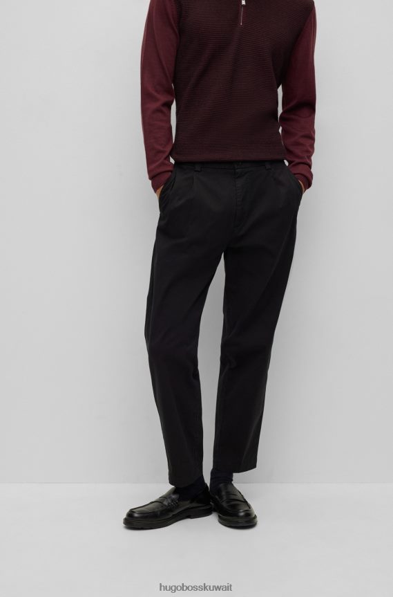 4TFNJN1859 أسود Hugo Boss بنطال بقصّة مدببة من قطن الجبردين المطاطي باللون الأسود