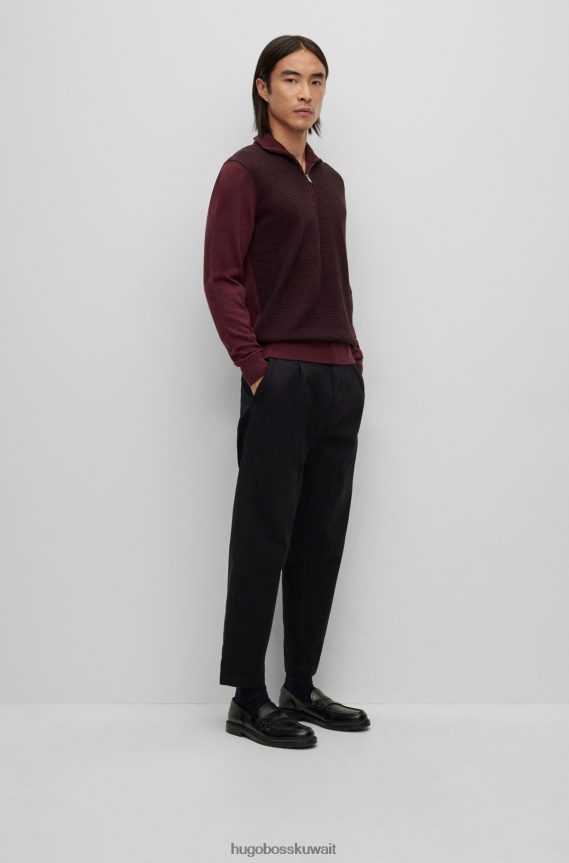 4TFNJN1859 أسود Hugo Boss بنطال بقصّة مدببة من قطن الجبردين المطاطي باللون الأسود