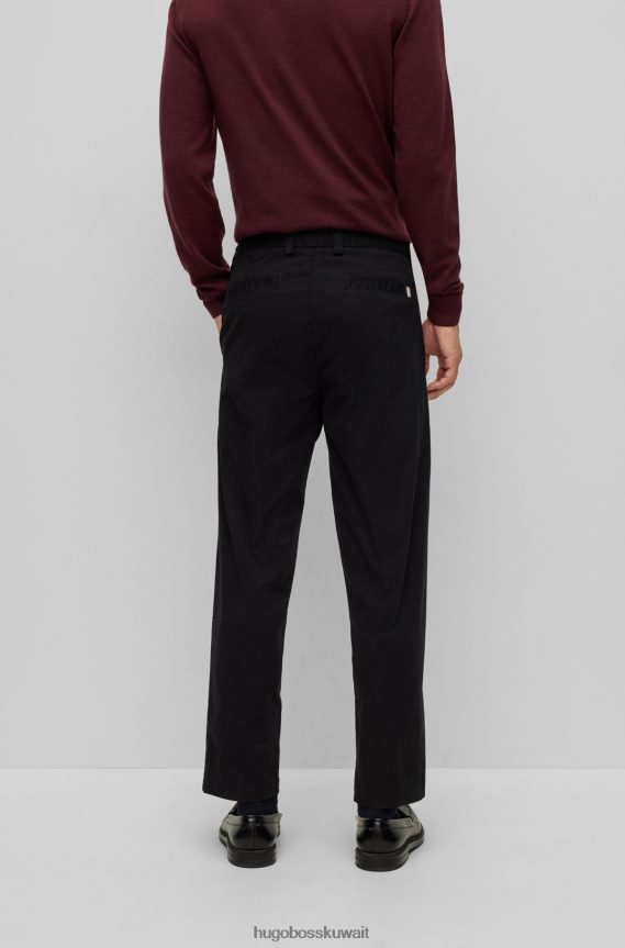 4TFNJN1859 أسود Hugo Boss بنطال بقصّة مدببة من قطن الجبردين المطاطي باللون الأسود