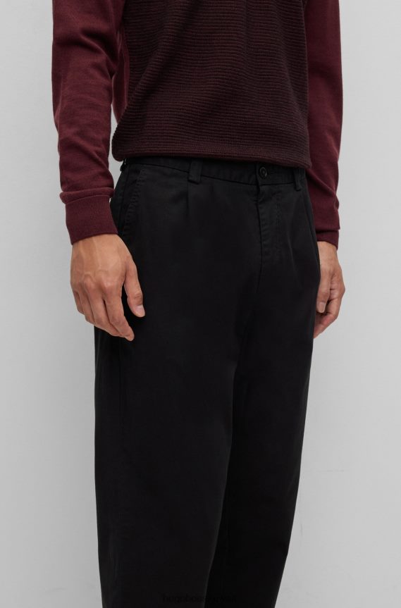 4TFNJN1859 أسود Hugo Boss بنطال بقصّة مدببة من قطن الجبردين المطاطي باللون الأسود