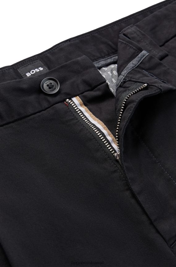 4TFNJN1859 أسود Hugo Boss بنطال بقصّة مدببة من قطن الجبردين المطاطي باللون الأسود