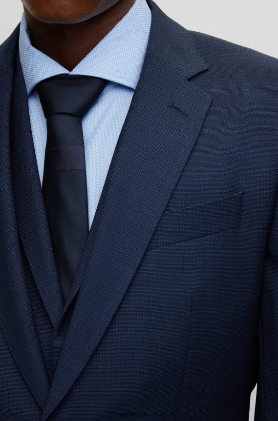 4TFNJN1862 أزرق غامق Hugo Boss بدلة Hugo باللون الأزرق الداكن مكونة من ثلاث قطع من الصوف البكر بنقش صغير