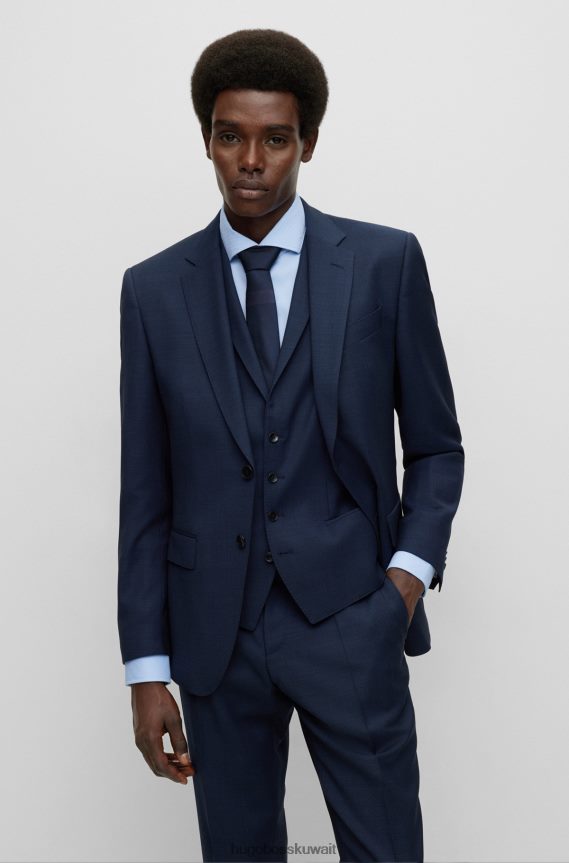 4TFNJN1862 أزرق غامق Hugo Boss بدلة Hugo باللون الأزرق الداكن مكونة من ثلاث قطع من الصوف البكر بنقش صغير