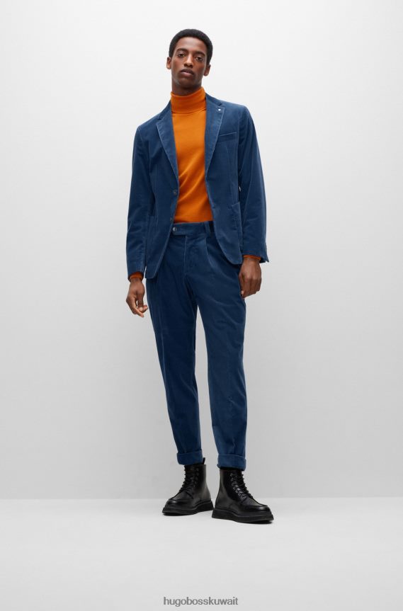 4TFNJN1863 أزرق Hugo Boss جاكيت Hugo ذو قصة ضيقة من القطن المضلع باللون الأزرق