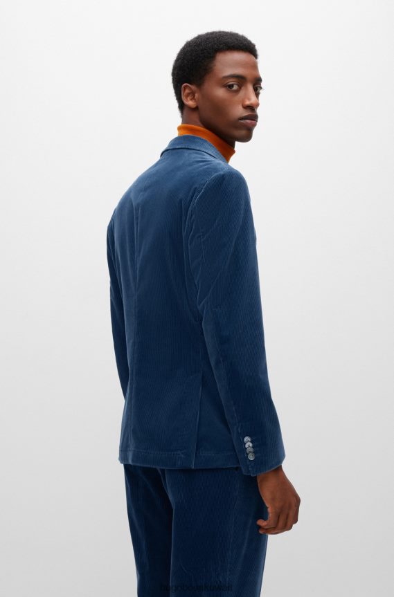 4TFNJN1863 أزرق Hugo Boss جاكيت Hugo ذو قصة ضيقة من القطن المضلع باللون الأزرق