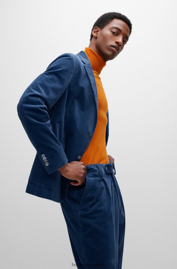 4TFNJN1863 أزرق Hugo Boss جاكيت Hugo ذو قصة ضيقة من القطن المضلع باللون الأزرق