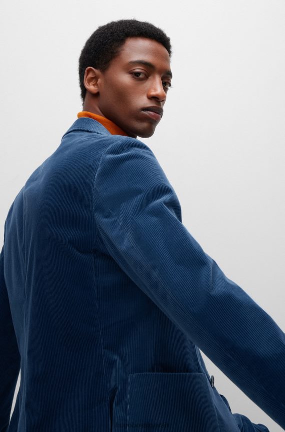4TFNJN1863 أزرق Hugo Boss جاكيت Hugo ذو قصة ضيقة من القطن المضلع باللون الأزرق