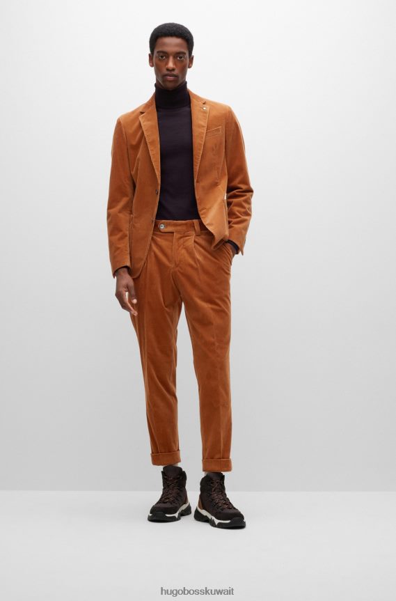 4TFNJN1864 بني Hugo Boss سترة ضيقة مصنوعة من القطن المضلع البني هوغو