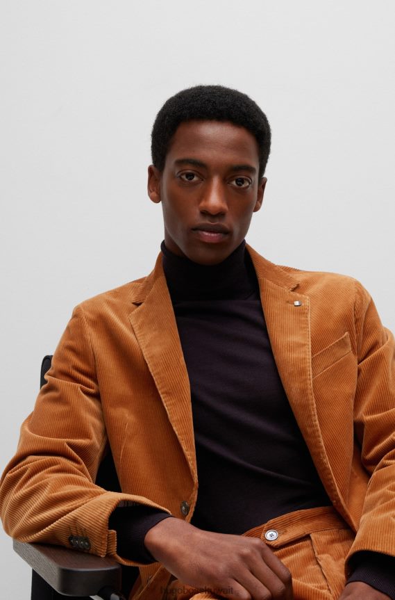 4TFNJN1864 بني Hugo Boss سترة ضيقة مصنوعة من القطن المضلع البني هوغو