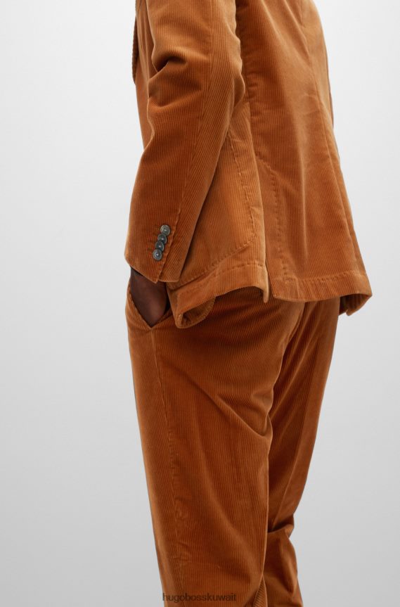 4TFNJN1864 بني Hugo Boss سترة ضيقة مصنوعة من القطن المضلع البني هوغو