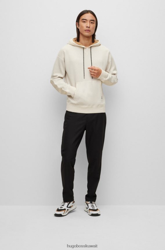 4TFNJN1865 أبيض Hugo Boss هوديي أبيض على الوجهين مصنوع من القطن والصوف البكر