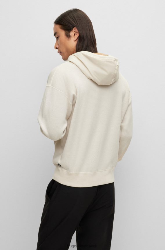 4TFNJN1865 أبيض Hugo Boss هوديي أبيض على الوجهين مصنوع من القطن والصوف البكر
