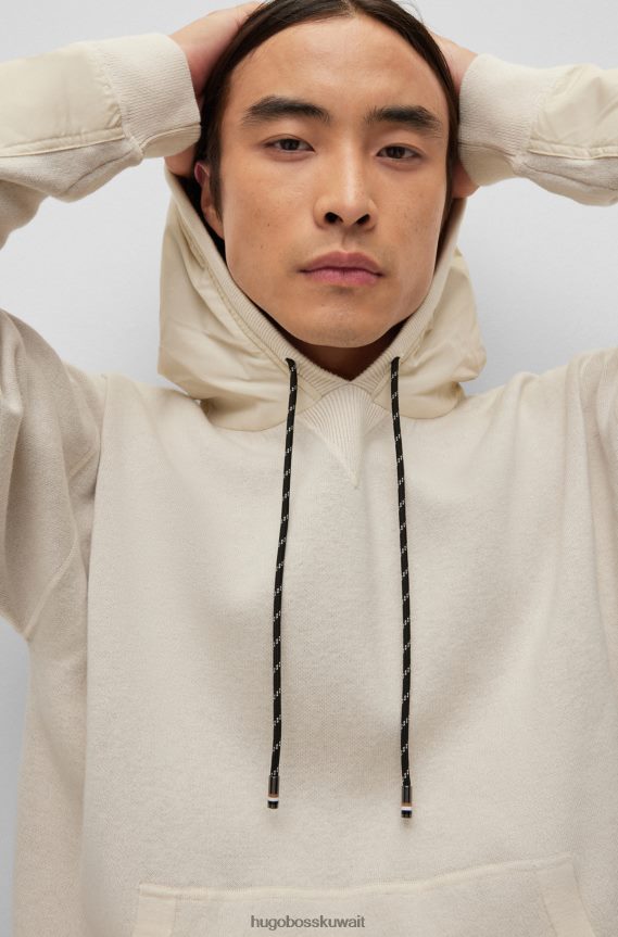 4TFNJN1865 أبيض Hugo Boss هوديي أبيض على الوجهين مصنوع من القطن والصوف البكر