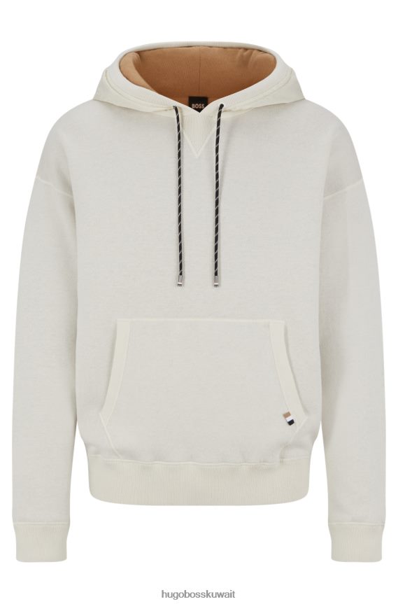 4TFNJN1865 أبيض Hugo Boss هوديي أبيض على الوجهين مصنوع من القطن والصوف البكر