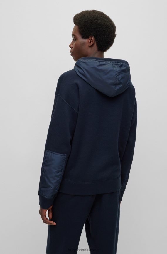 4TFNJN1866 أزرق غامق Hugo Boss هوديي مزدوج الوجه من القطن والصوف البكر هوغو باللون الأزرق الداكن