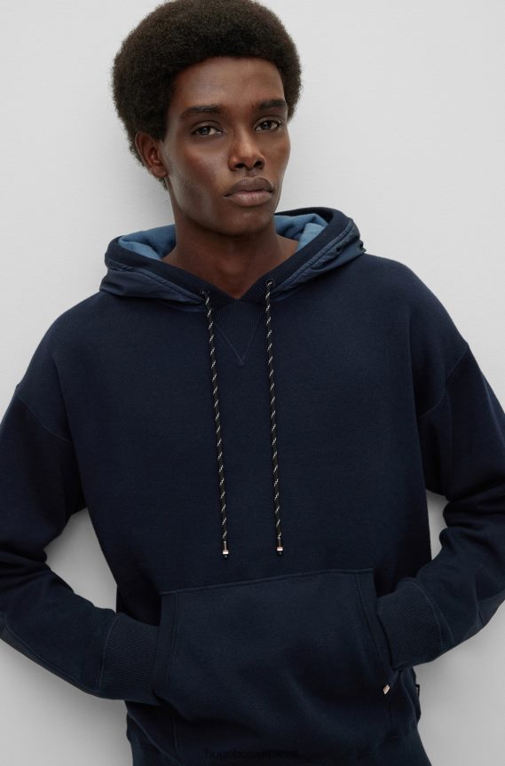 4TFNJN1866 أزرق غامق Hugo Boss هوديي مزدوج الوجه من القطن والصوف البكر هوغو باللون الأزرق الداكن