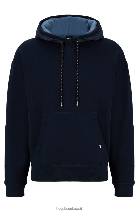 4TFNJN1866 أزرق غامق Hugo Boss هوديي مزدوج الوجه من القطن والصوف البكر هوغو باللون الأزرق الداكن
