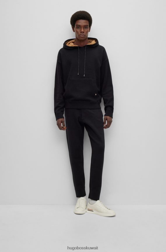 4TFNJN1867 أسود Hugo Boss هودي هوغو أسود مزدوج الوجه مصنوع من القطن والصوف البكر