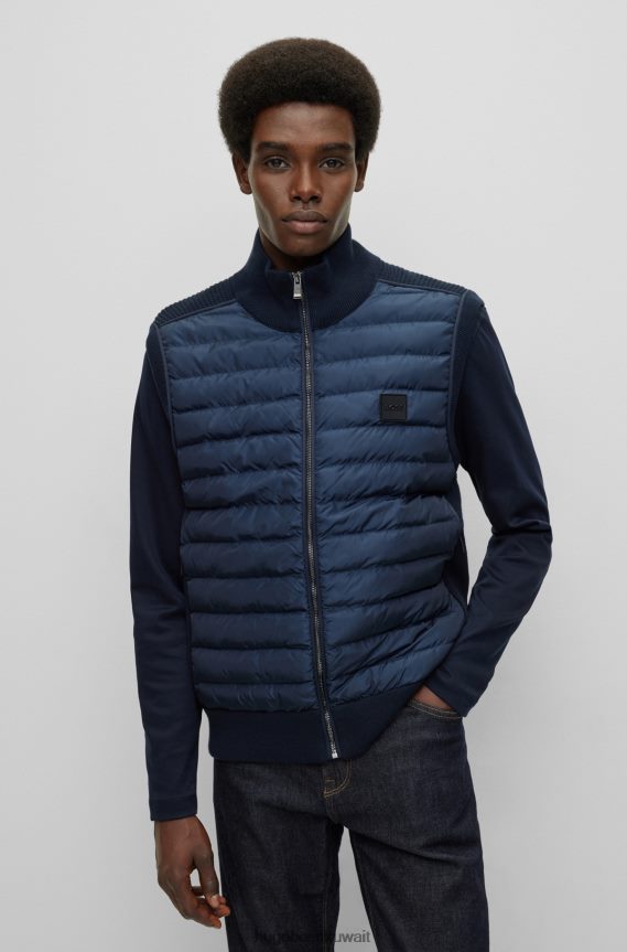 4TFNJN1868 أزرق غامق Hugo Boss سترة هوغو مبطنة من مواد مختلطة باللون الأزرق الداكن مع رقعة الشعار
