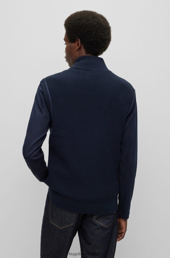 4TFNJN1868 أزرق غامق Hugo Boss سترة هوغو مبطنة من مواد مختلطة باللون الأزرق الداكن مع رقعة الشعار