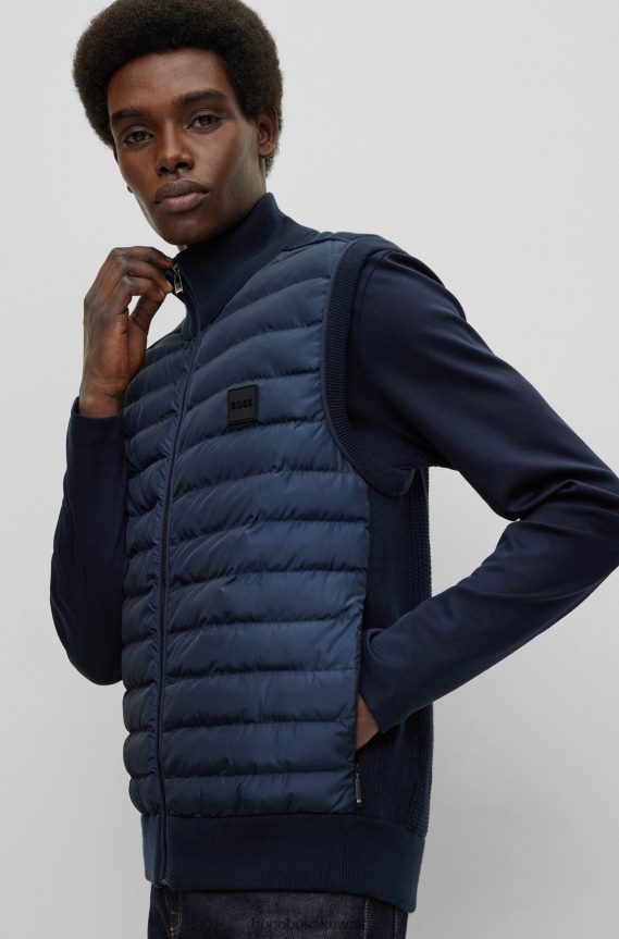 4TFNJN1868 أزرق غامق Hugo Boss سترة هوغو مبطنة من مواد مختلطة باللون الأزرق الداكن مع رقعة الشعار
