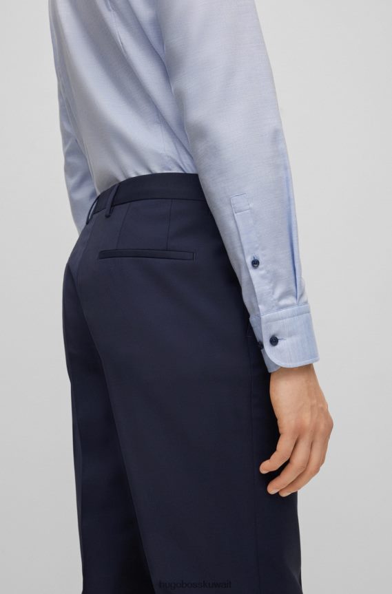 4TFNJN1870 أزرق غامق Hugo Boss بدلة ذات قصة عادية مصنوعة من خليط الصوف الممزوج باللون الأزرق الداكن