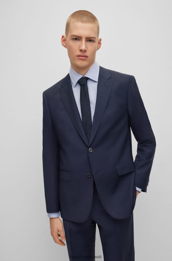 4TFNJN1870 أزرق غامق Hugo Boss بدلة ذات قصة عادية مصنوعة من خليط الصوف الممزوج باللون الأزرق الداكن