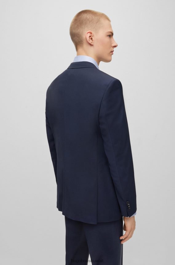 4TFNJN1870 أزرق غامق Hugo Boss بدلة ذات قصة عادية مصنوعة من خليط الصوف الممزوج باللون الأزرق الداكن