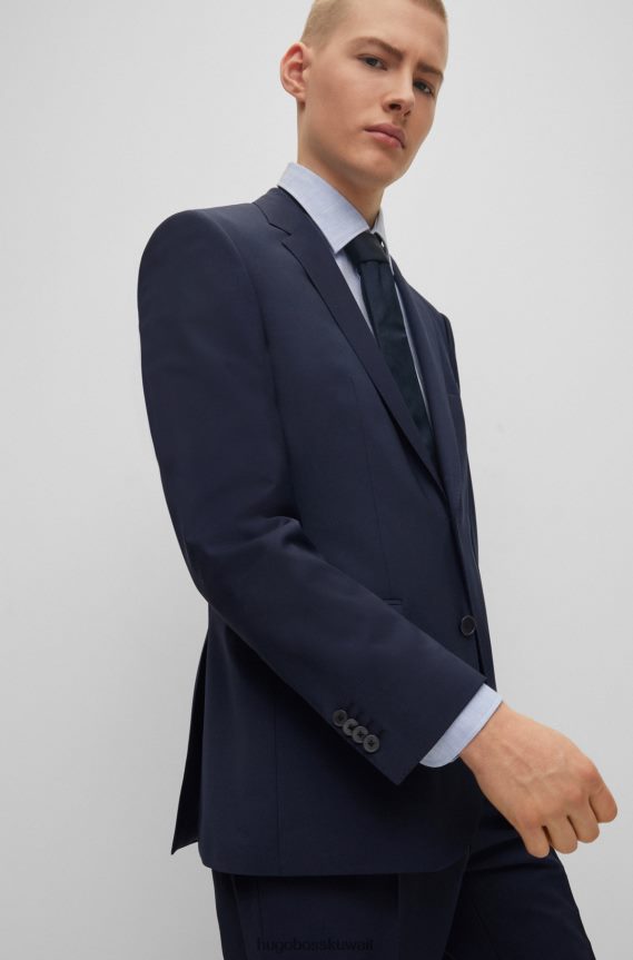 4TFNJN1870 أزرق غامق Hugo Boss بدلة ذات قصة عادية مصنوعة من خليط الصوف الممزوج باللون الأزرق الداكن