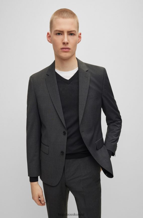 4TFNJN1871 الرمادي الداكن Hugo Boss بدلة رمادية داكنة بقصة عادية في هوغو من مزيج الصوف
